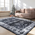 4x6 Washable Area Rug Black and Ivory Vintage Carpet - Non-Slip Boho