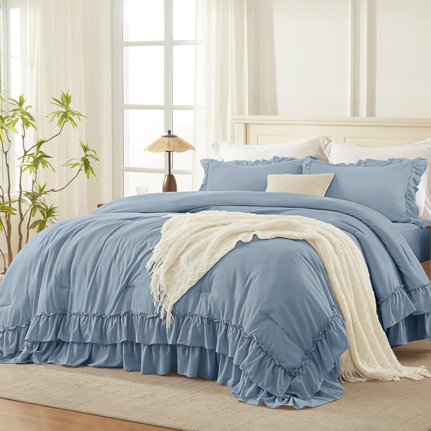Grayish Blue Comforter Set King Size for Elegant Bedroom Decor