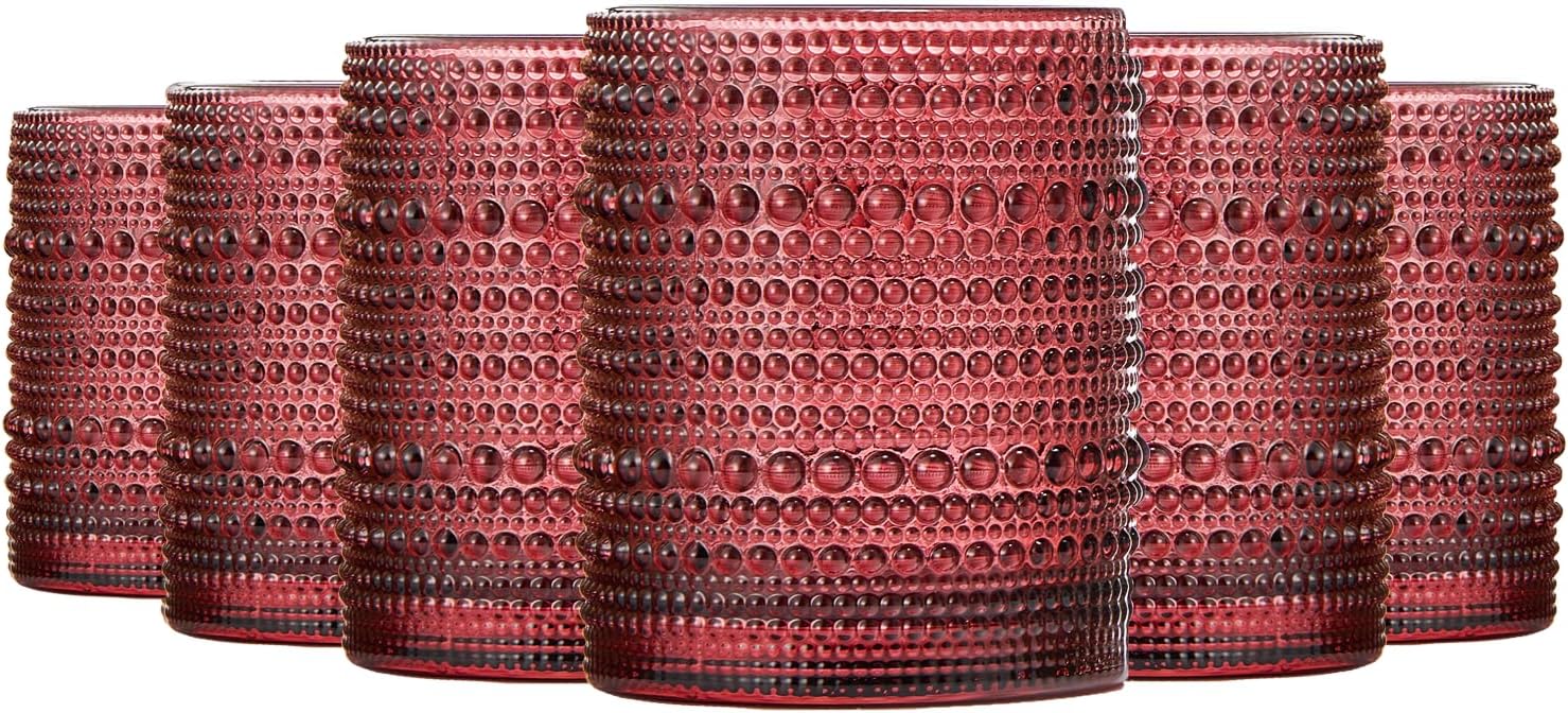 Ruby Red Hobnail Drinking Tumblers Set of 6 for Elegant Sips