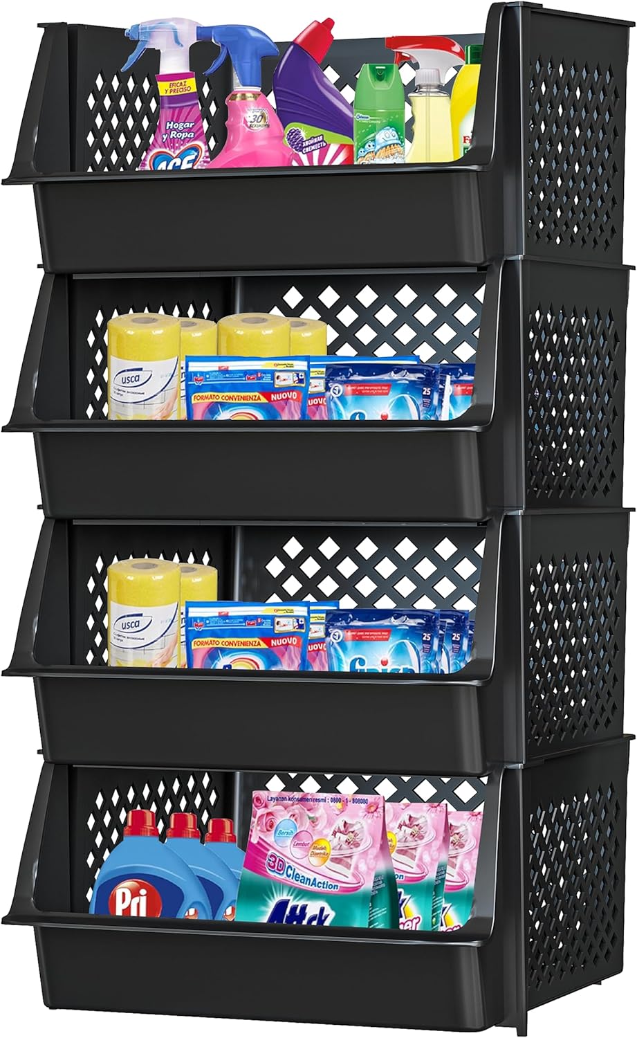 TidyFriend Plastic Stackable Bins for Kitchen and Bathroom Use
