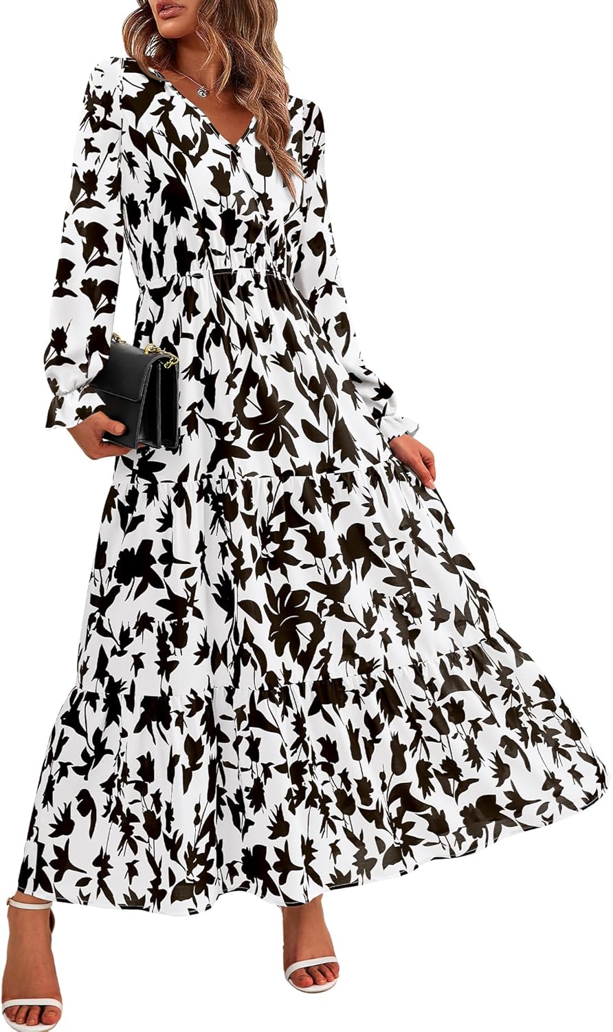 BTFBM Women Fall Dresses 2025 Casual Long Sleeve V Neck Maxi