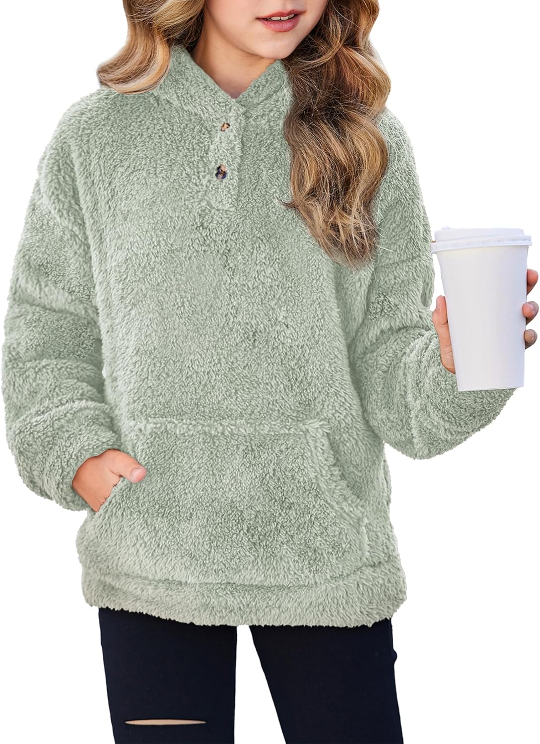 Arshiner Girls Hoodie Sherpa Fleece Pullover for Casual Wear