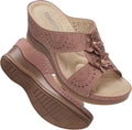 Womens Wedge Sandals Leather - Comfortable Low Wedge Slip On