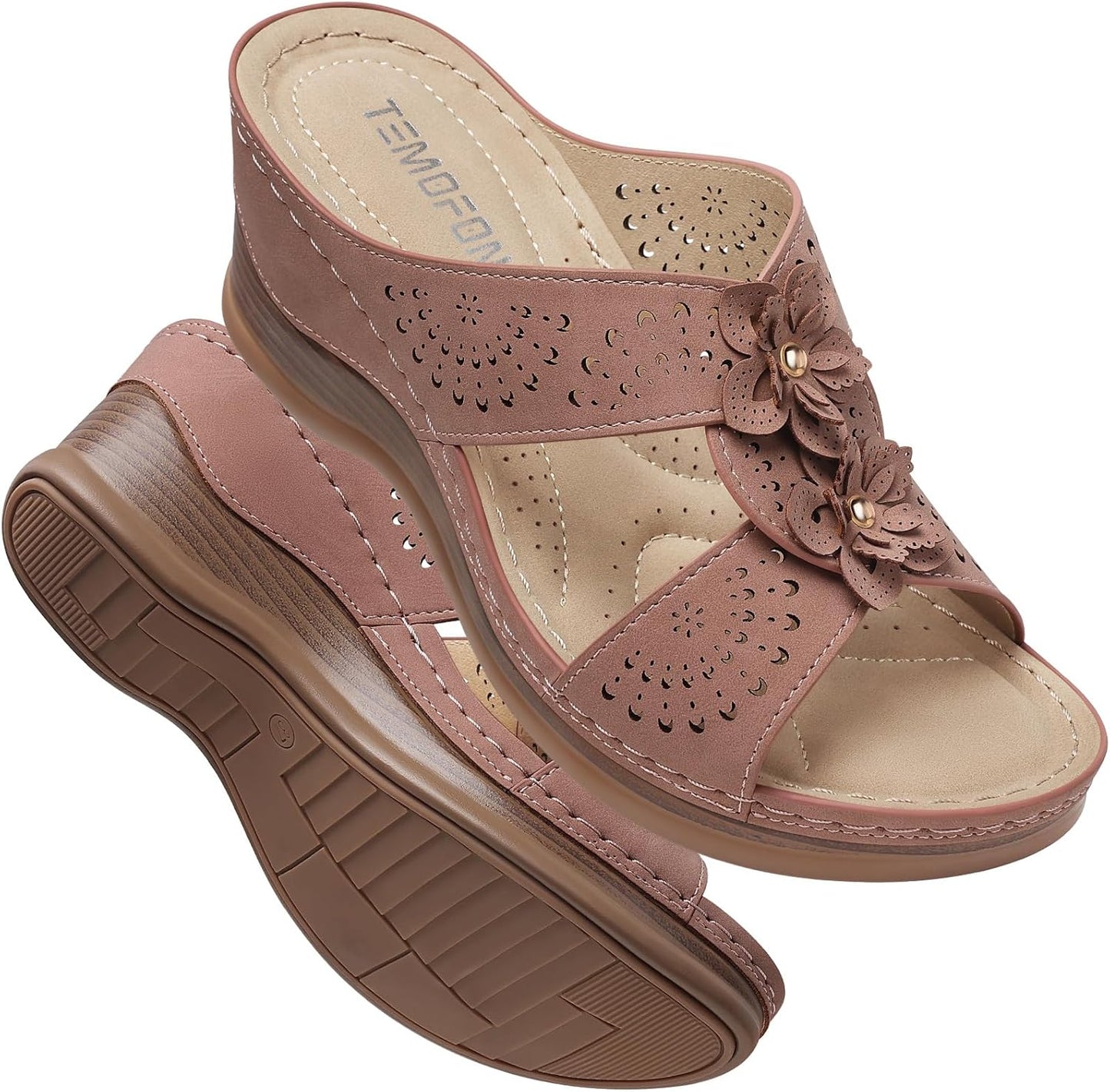 TEMOFON Womens Wedge Sandals: Comfortable Casual Summer Shoes