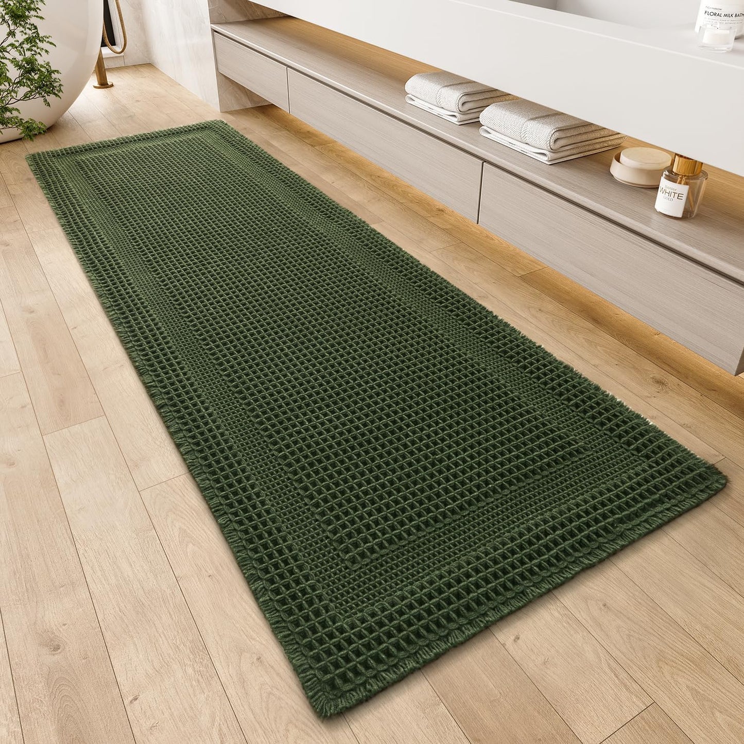 Waffle Bath Mat for Bathroom Non Slip, Ultra Soft Boho Rug