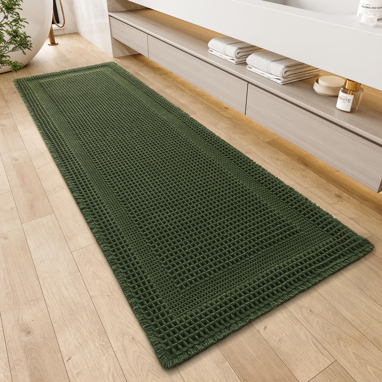 Waffle Bath Mat for Bathroom Non Slip, Ultra Soft Boho Rug