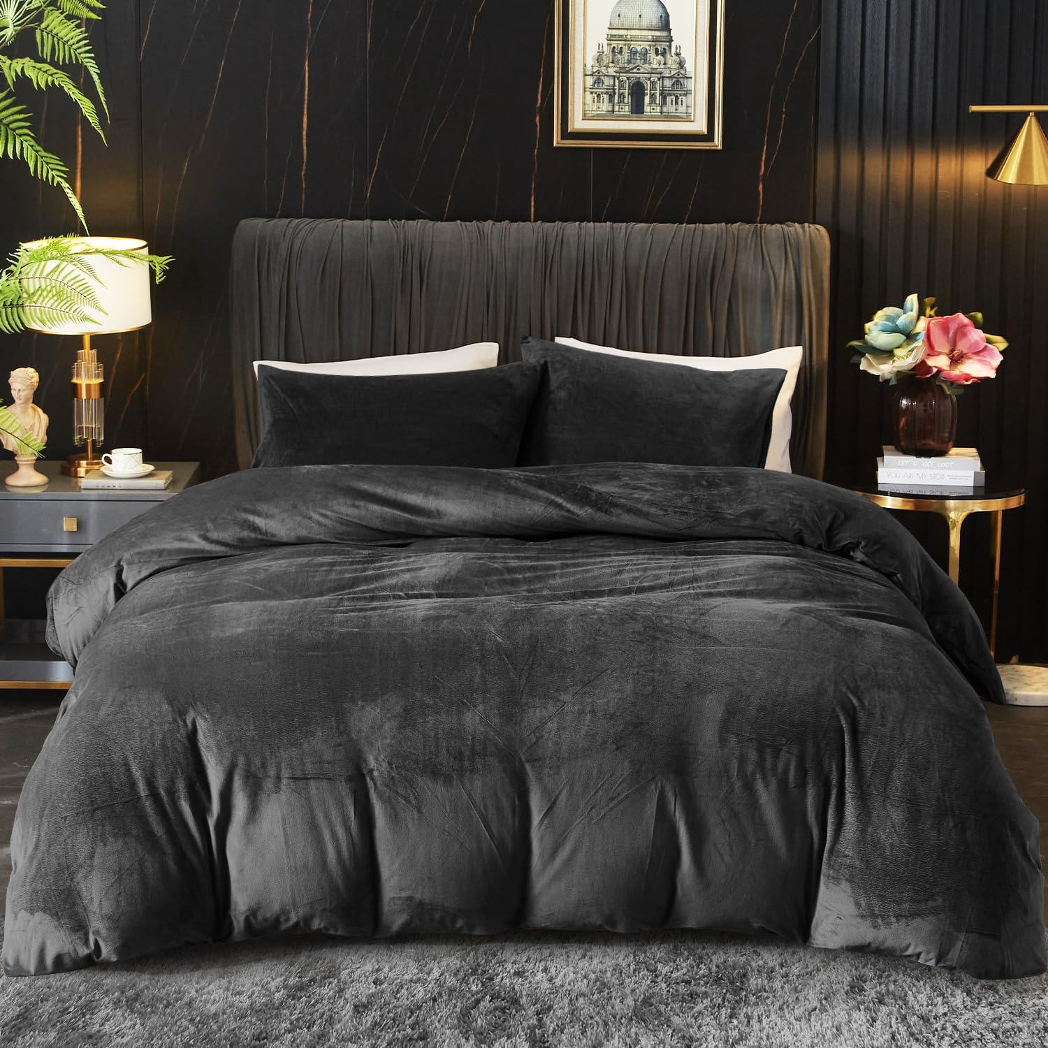Ivellow Velvet Duvet Cover Queen Set - Ultra Soft Luxury Bedding