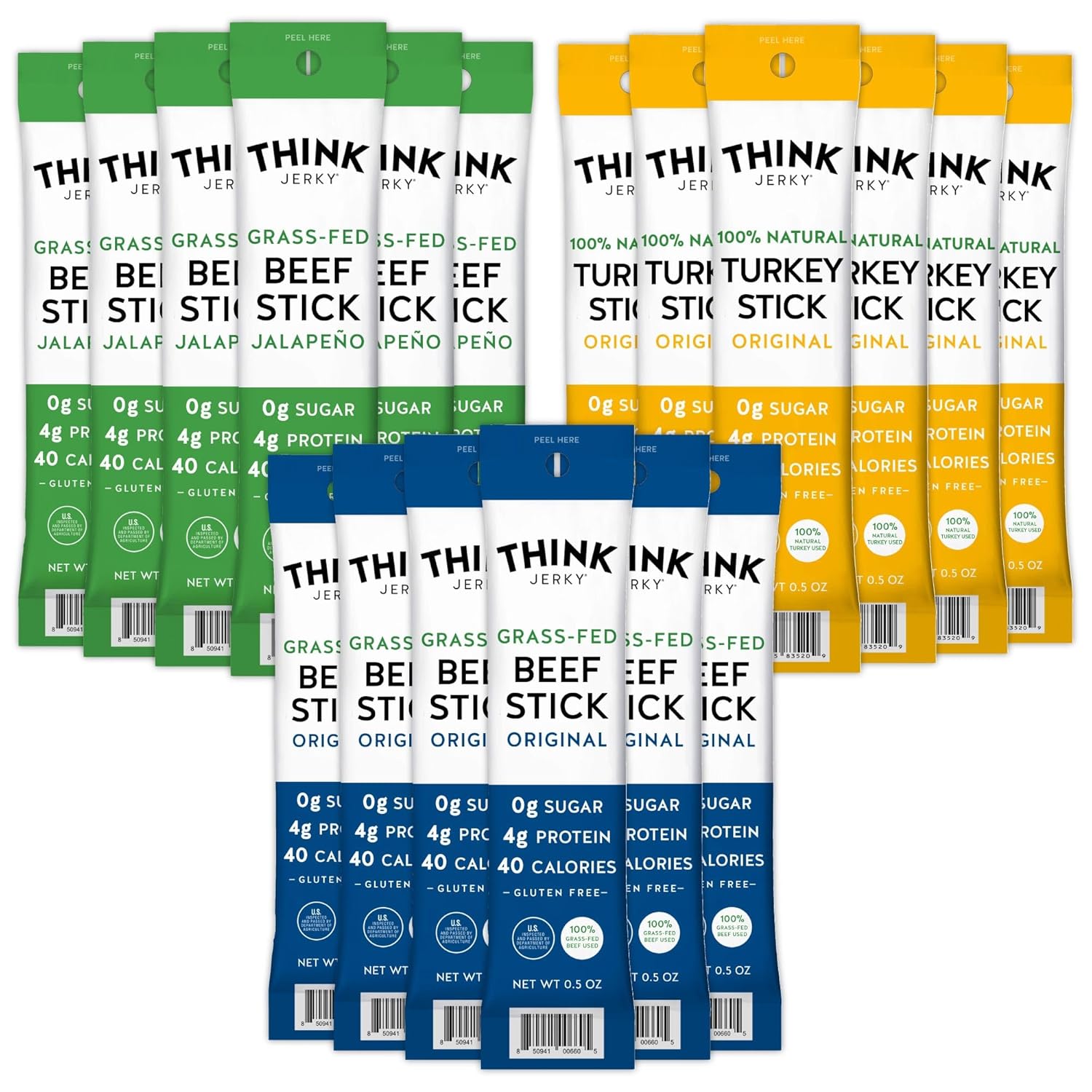 Think Jerky Meat Stick Variety Pack - High Protein, Sugar Free