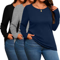 3 Pack Women's Plus Size Cotton Scoop Neck Long Sleeve Shirts Clothing