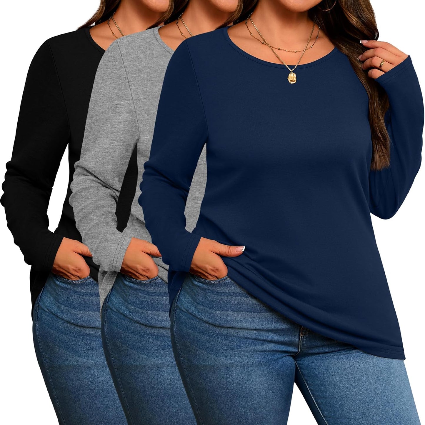 3 Pack Women's Plus Size Cotton Shirts for Casual Comfort