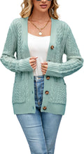Womens Cable Knit Cardigan Sweater Open Front Button Down - Cozy Fit