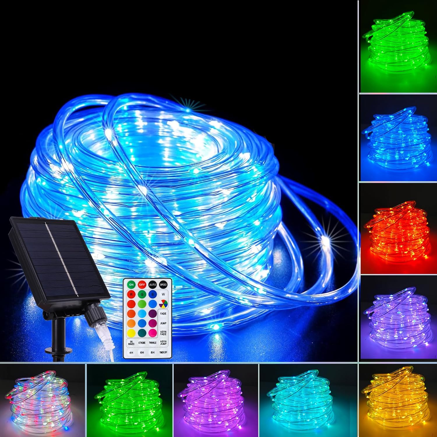 66FT Solar Rope Lights Outdoor - 200 LEDs Color Changing Lights