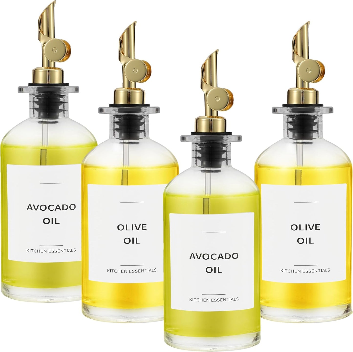 Elegant Olive Oil Dispenser Bottle with 55 Kitchen Labels
