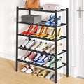 Bamboo 5 Tier Shoe Rack - Stackable Free Standing Black Organizer