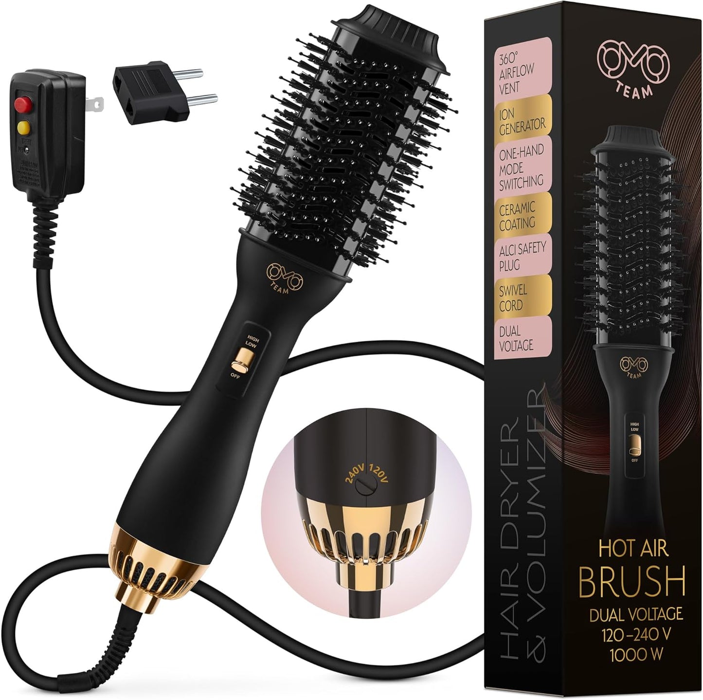 Professional Dual Voltage Blowout Hair Dryer Brush for Travel