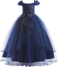 Weileenice Vintage Off The Shoulder Flower Girl Dress - Navy