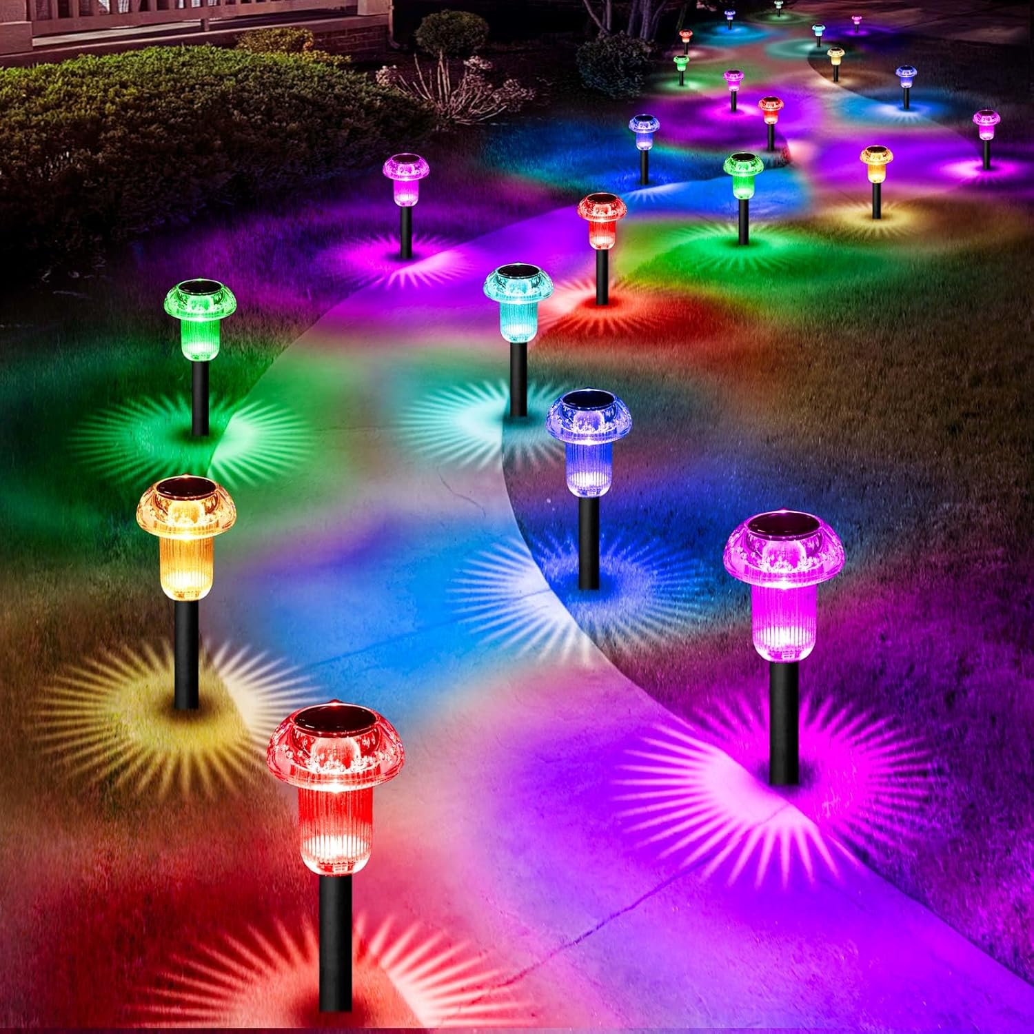 Solar Lights Outdoor Pathway Waterproof 16 Pack Color Changing