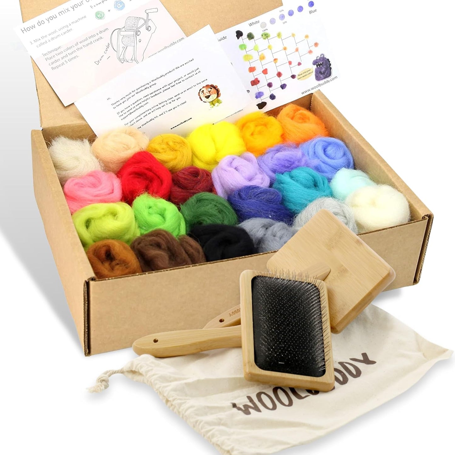 Wool Carder and 24 Colors Felting Wool Kit for Crafting Fun