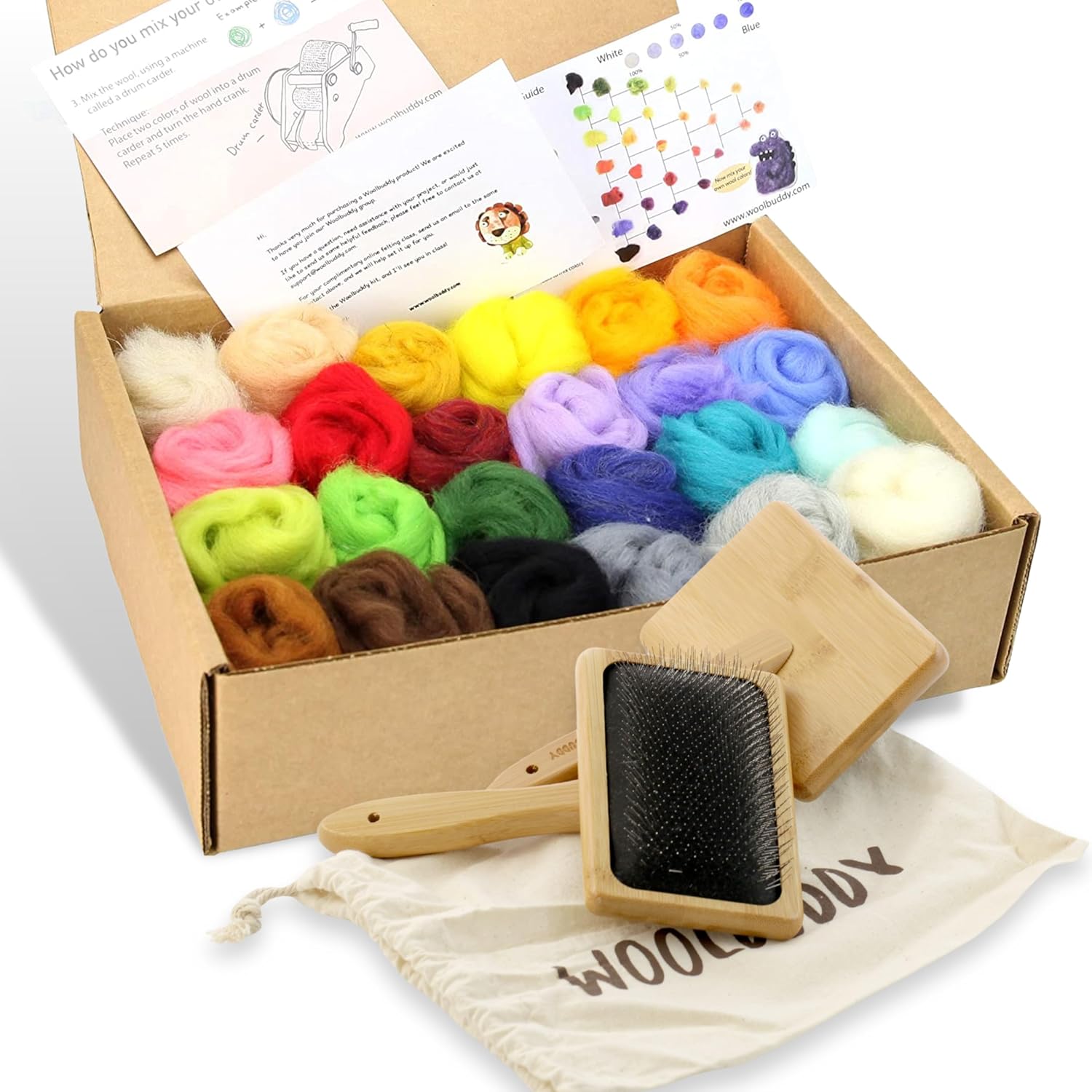 Wool Carder and 24 Colors Felting Wool Kit for Crafting Fun