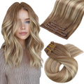 Moresoo Clip in Hair Extensions Brown And Blonde Straight 12 in
