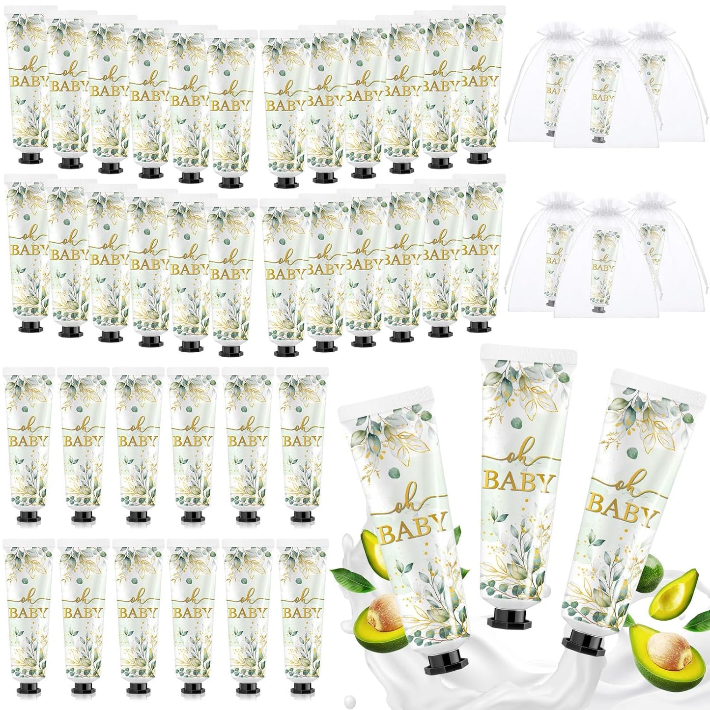 48 Sets Baby Shower Hand Cream Bulk with Sage Greenery Favors