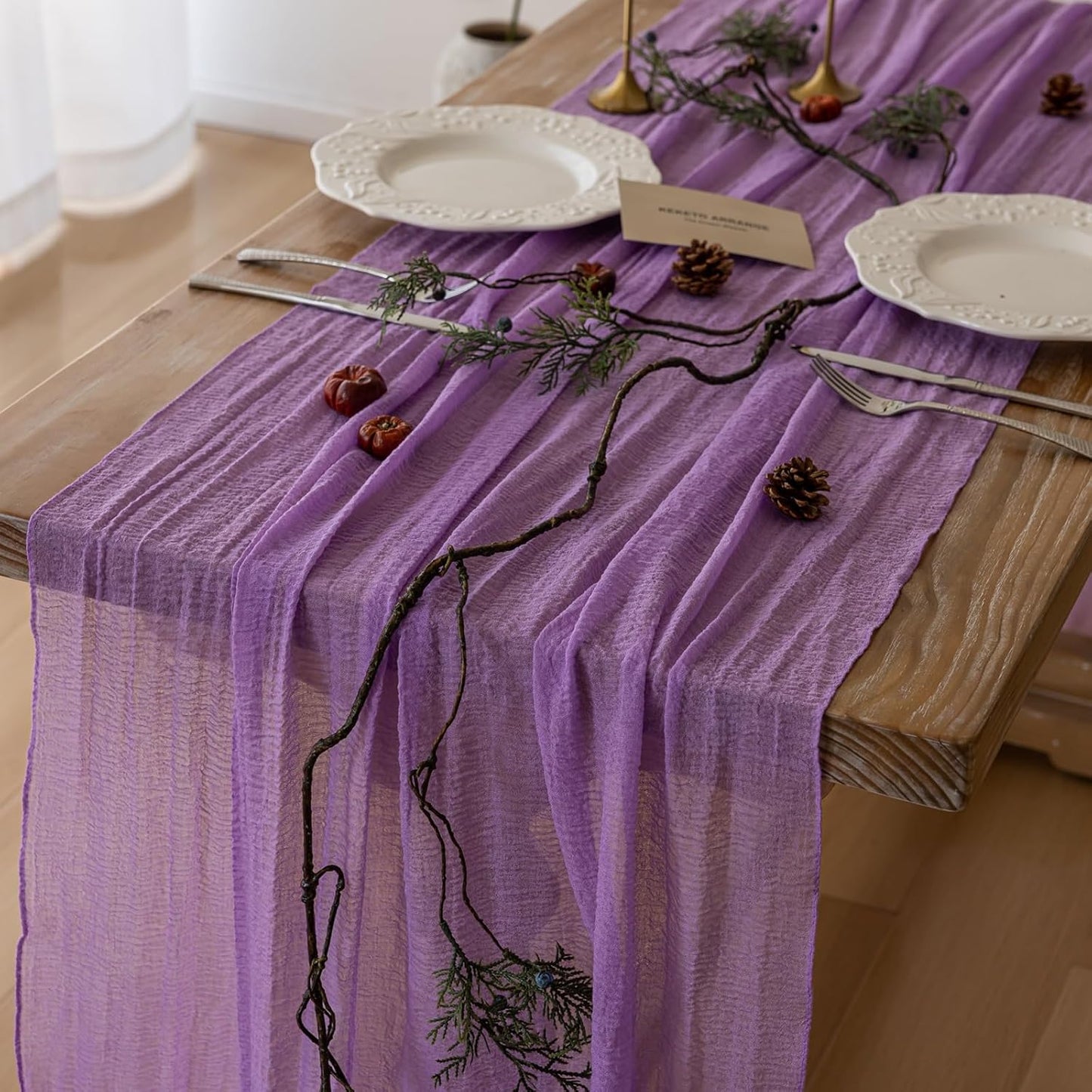 6pcs Lilac Gauze Rustic Cheesecloth Table Runner for Events