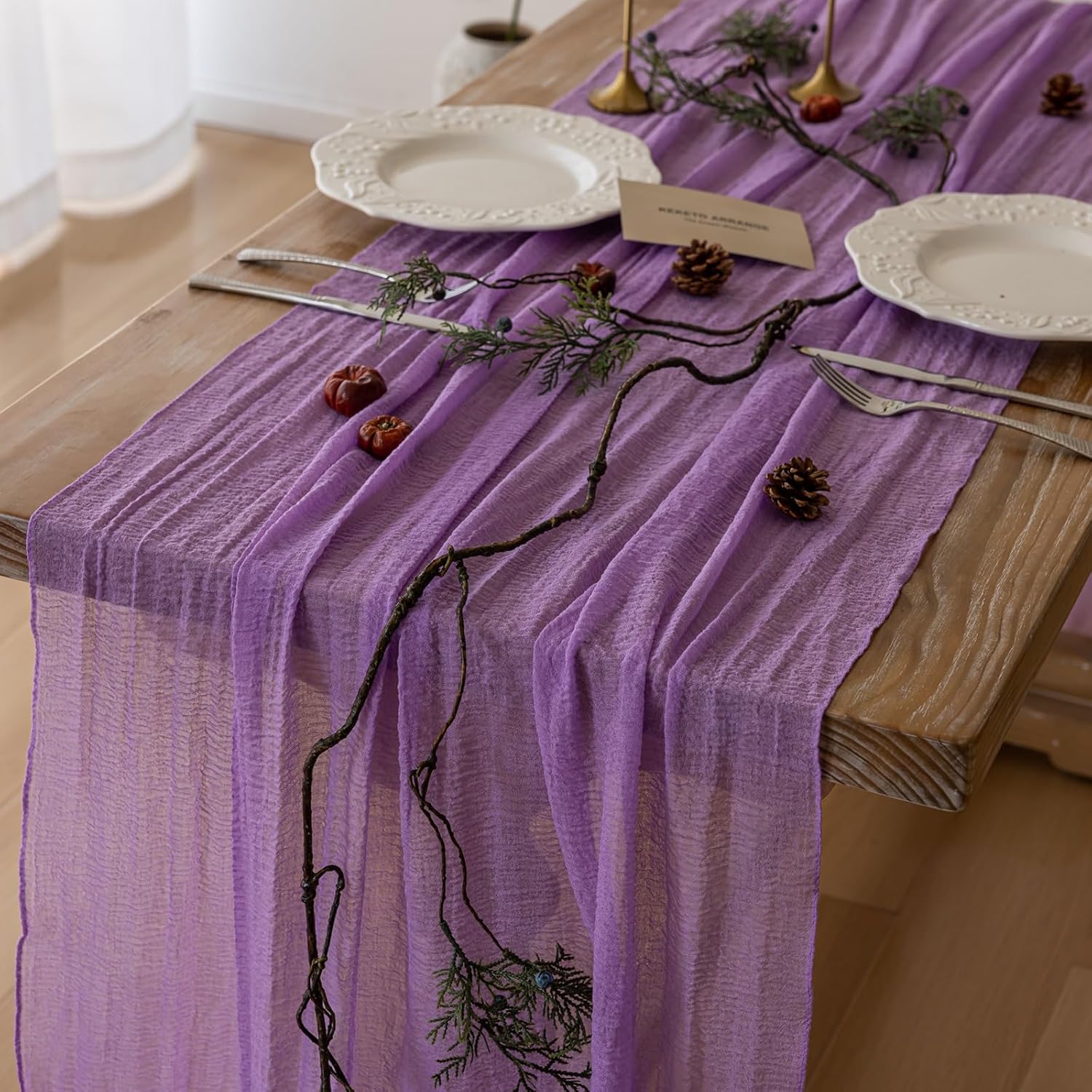 6pcs Lilac Gauze Rustic Cheesecloth Table Runner for Events