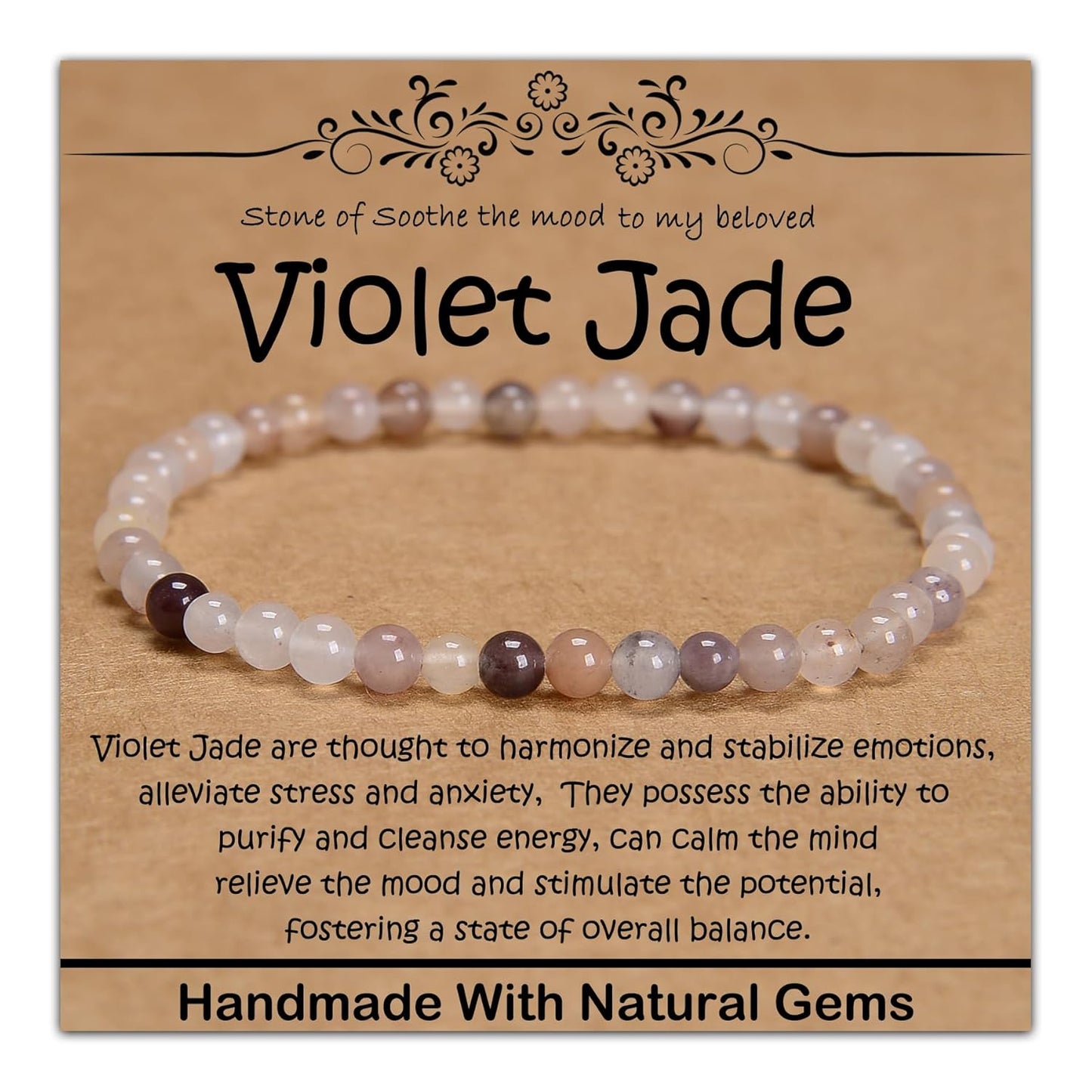 4mm Violet Jade Healing Bracelet for Stress Relief