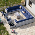Navy Blue 18-Piece Patio Furniture Set with Fire Pit - Cushioned