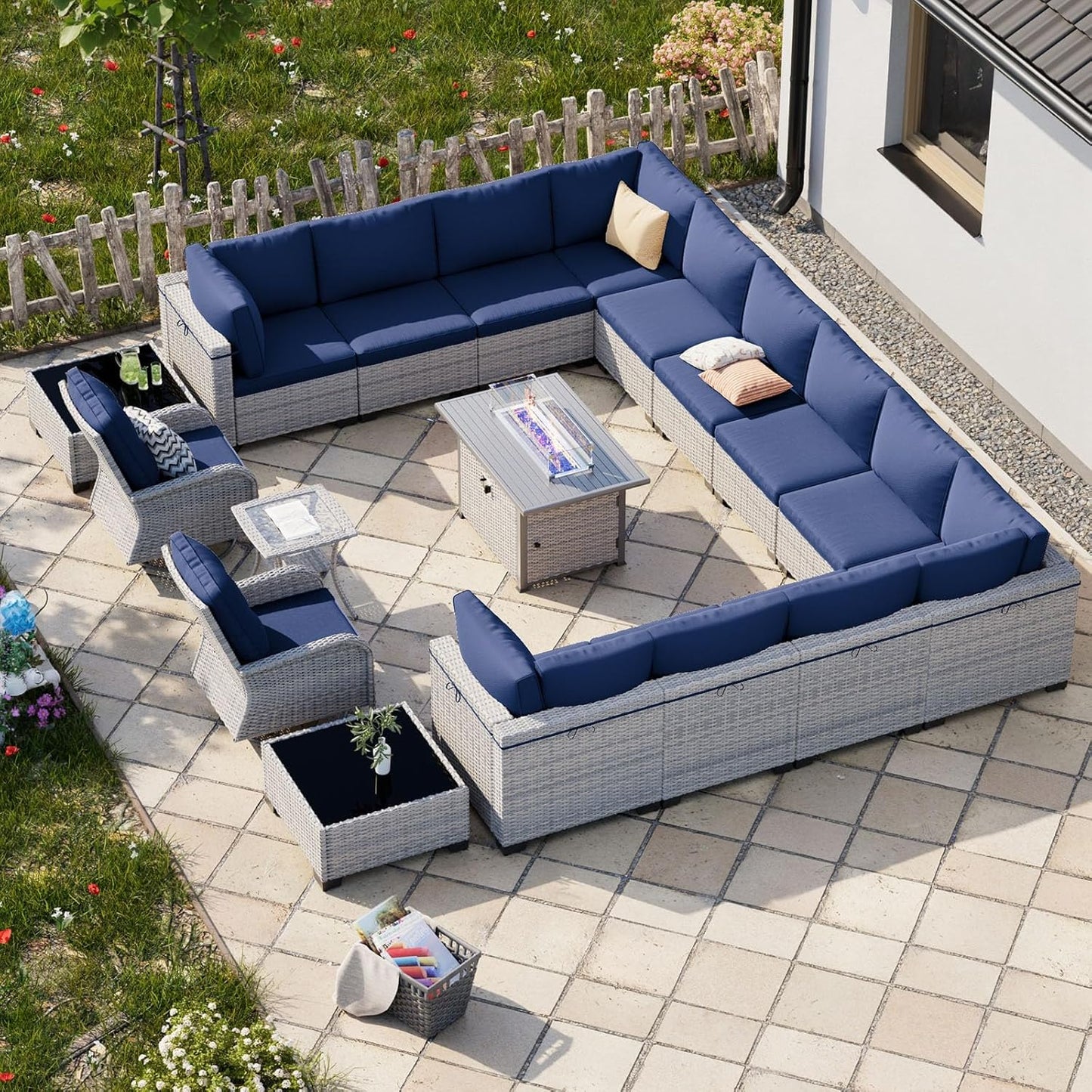 18-Piece Outdoor Patio Furniture Set with Fire Pit and Swivel Chairs