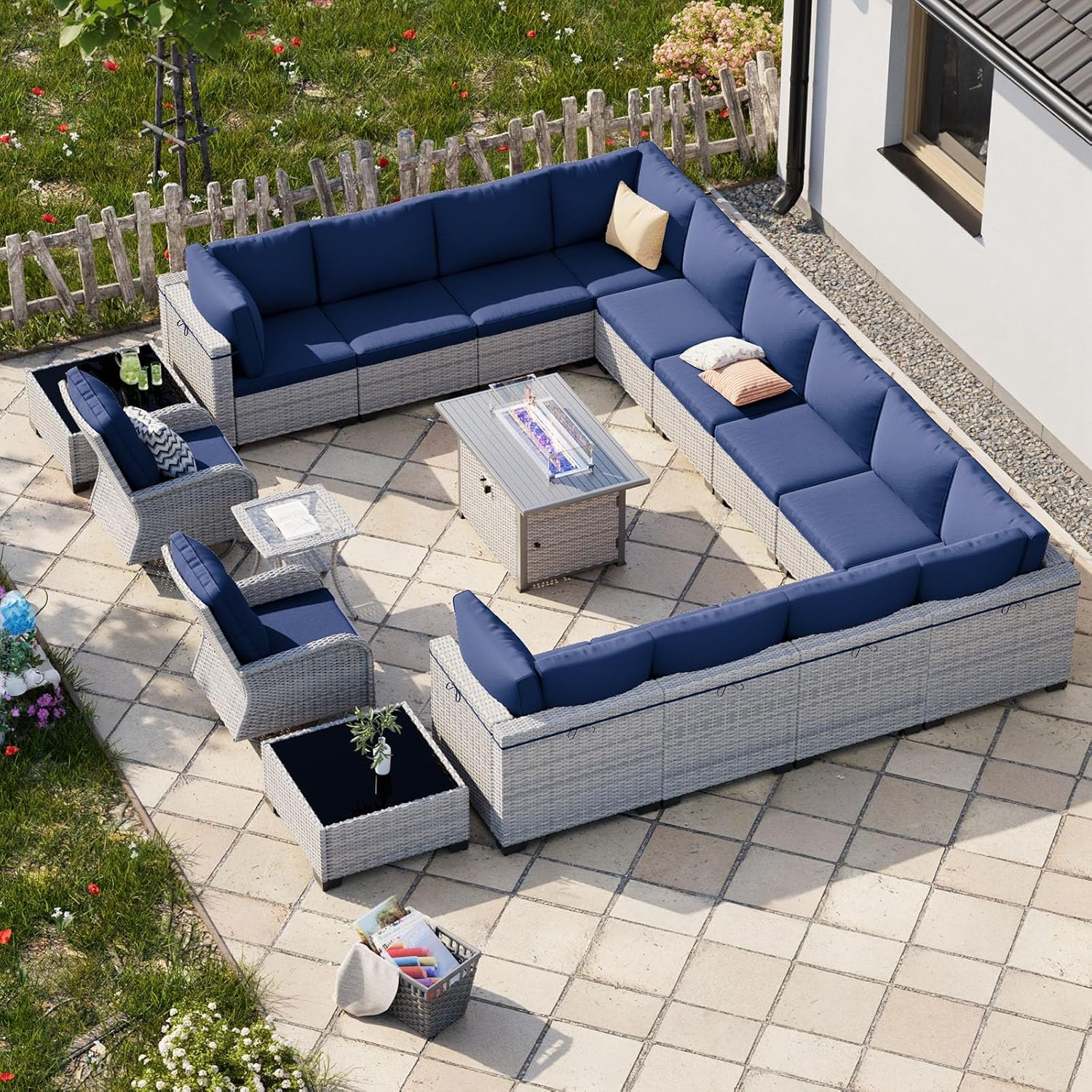 18-Piece Outdoor Patio Furniture Set with Fire Pit and Swivel Chairs