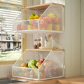 Stackable Fruit Basket 2 Pack Wall Mounted with Wood Lid - White