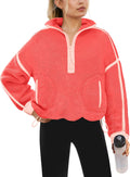 Yanekop Womens Quarter Zip Pullover Sherpa Fleece Jacket - Cozy