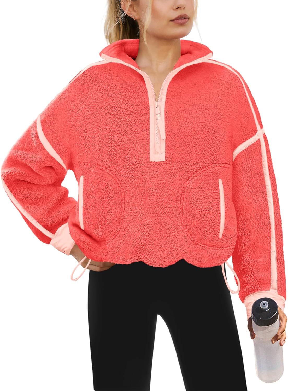 Yanekop Womens Quarter Zip Pullover Sherpa Fleece Jacket