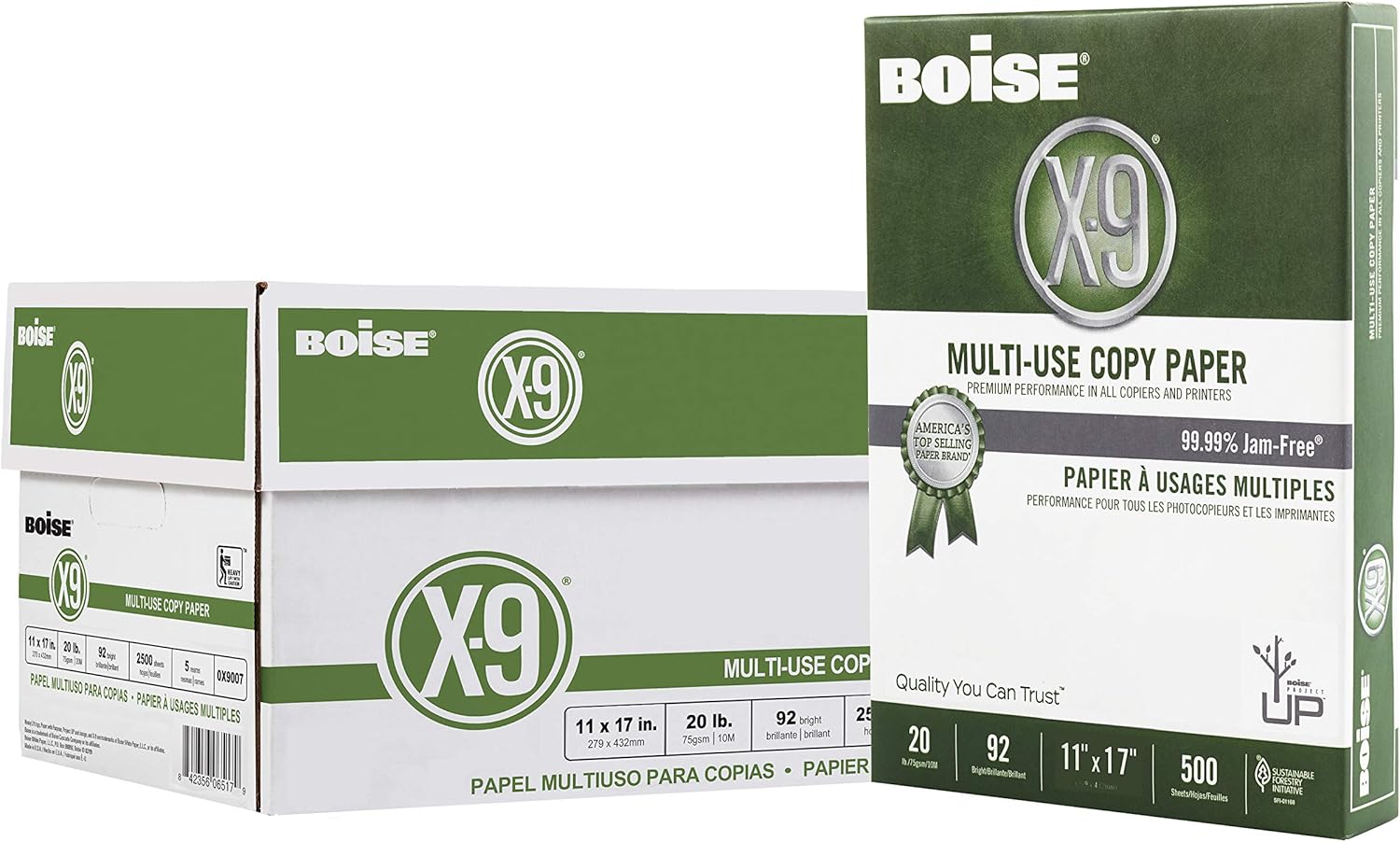 BOISE POLARIS 11x17 Multi-Use Copy Paper, 92 Bright White, 20 lb - 5 Ream Carton