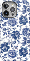 iPhone 15 Pro Max Case Rose to Fame - Blue & White Floral Protection