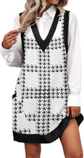 Sweater Vest Dress V Neck Tank Sweater Dress with Pockets - Oversized