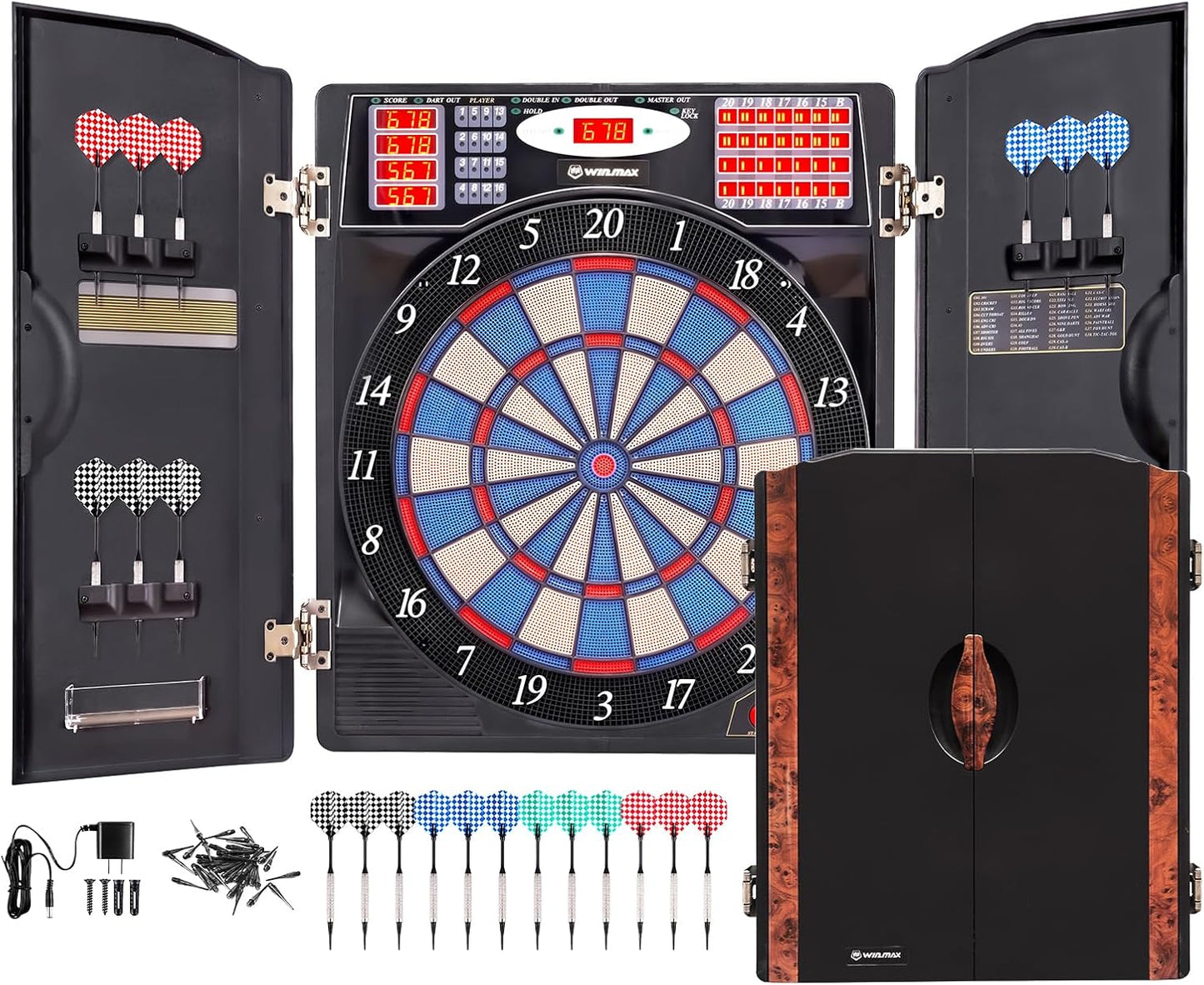 WIN.MAX Electronic Dart Board Set with Cabinet for 16 Players