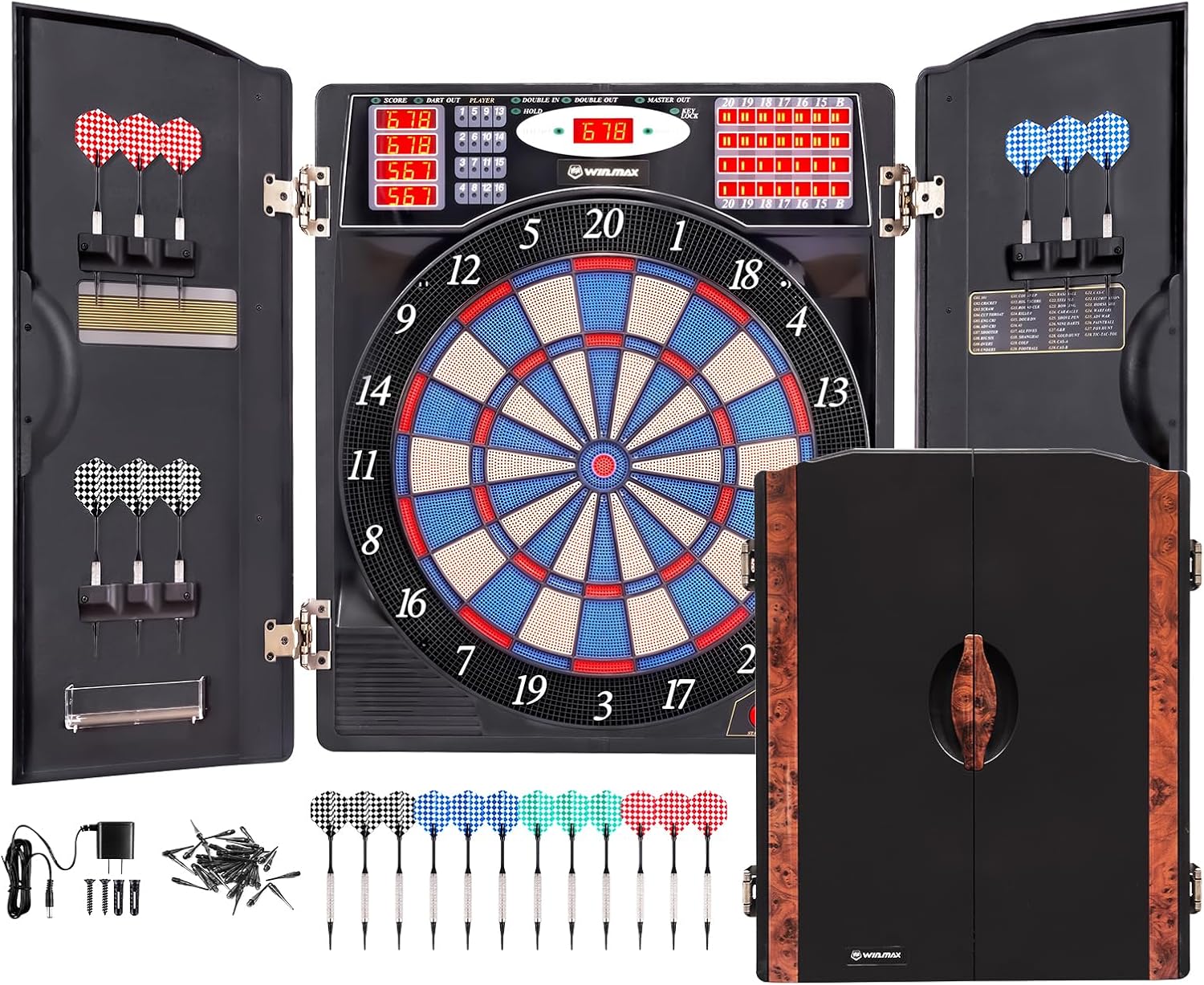 WIN.MAX Electronic Dart Board Set with Cabinet for 16 Players