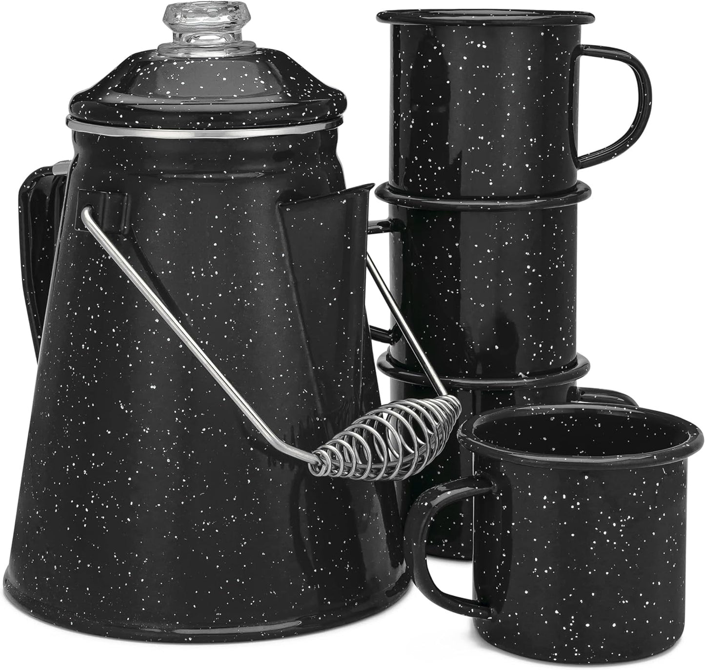 COLETTI Classic Enamel Set Coffee Percolator & Mugs for Camping