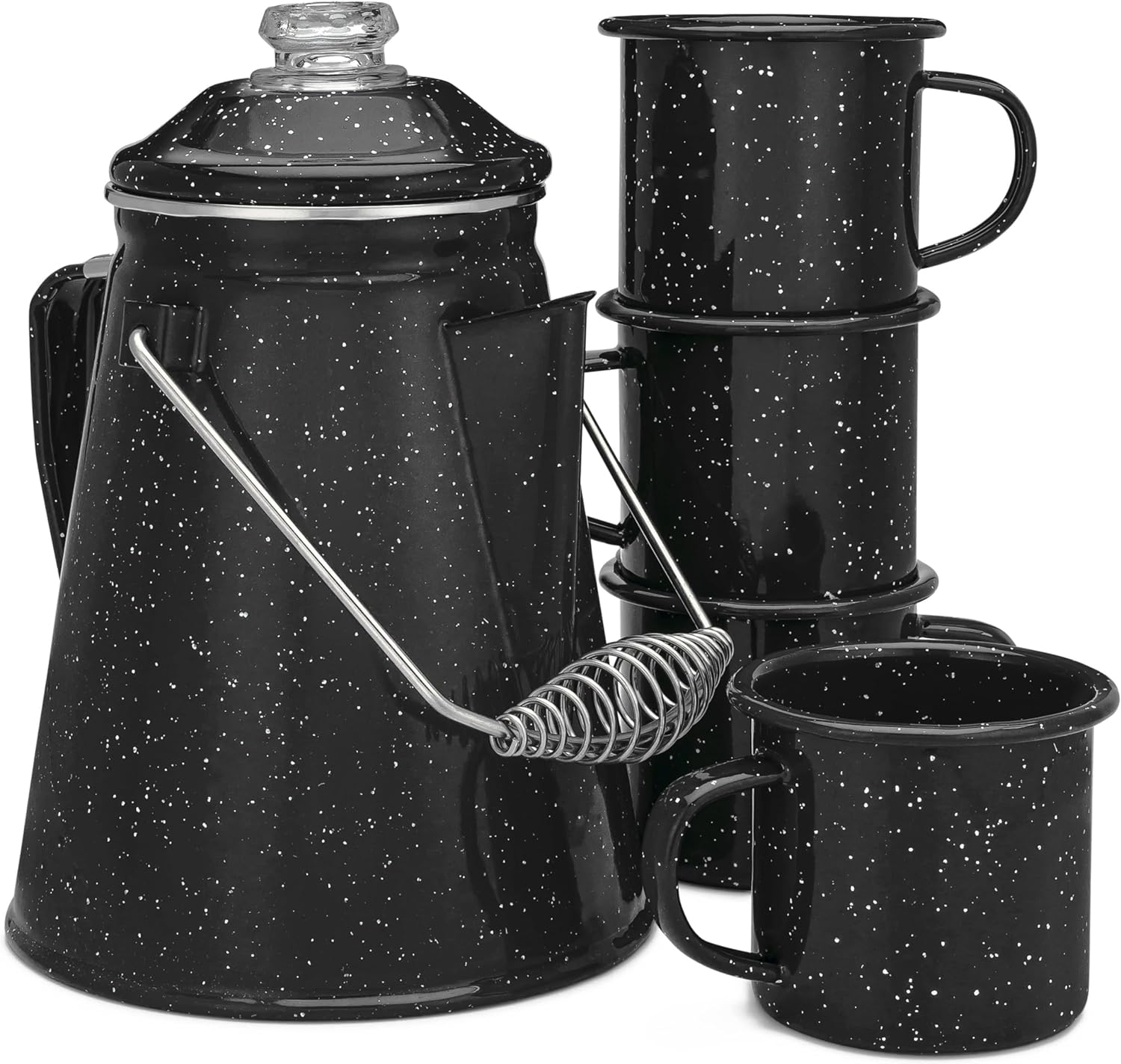 COLETTI Classic Enamel Set Coffee Percolator & Mugs for Camping