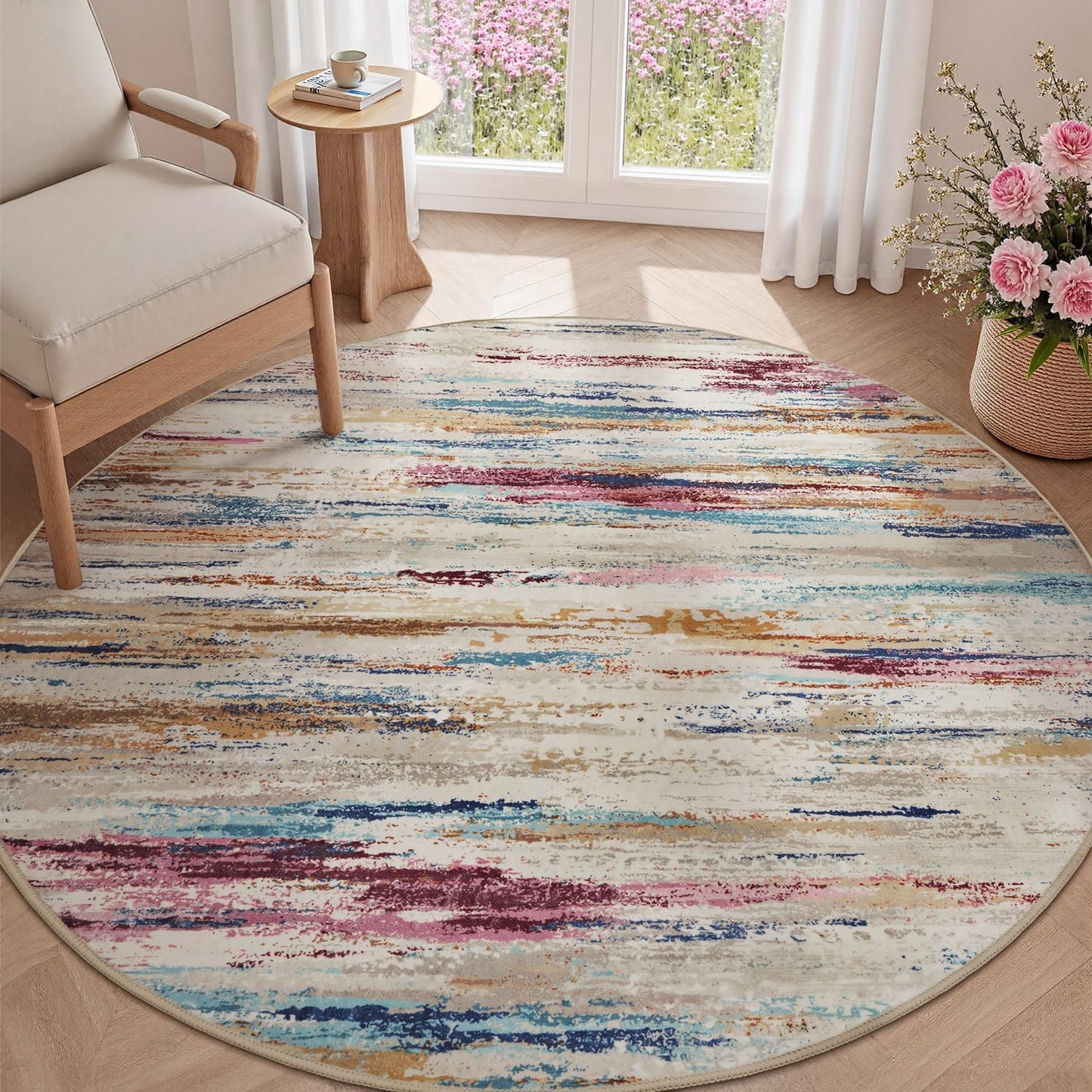 Tchdio Round Rug 5FT Colorful Modern Abstract Circle Rug
