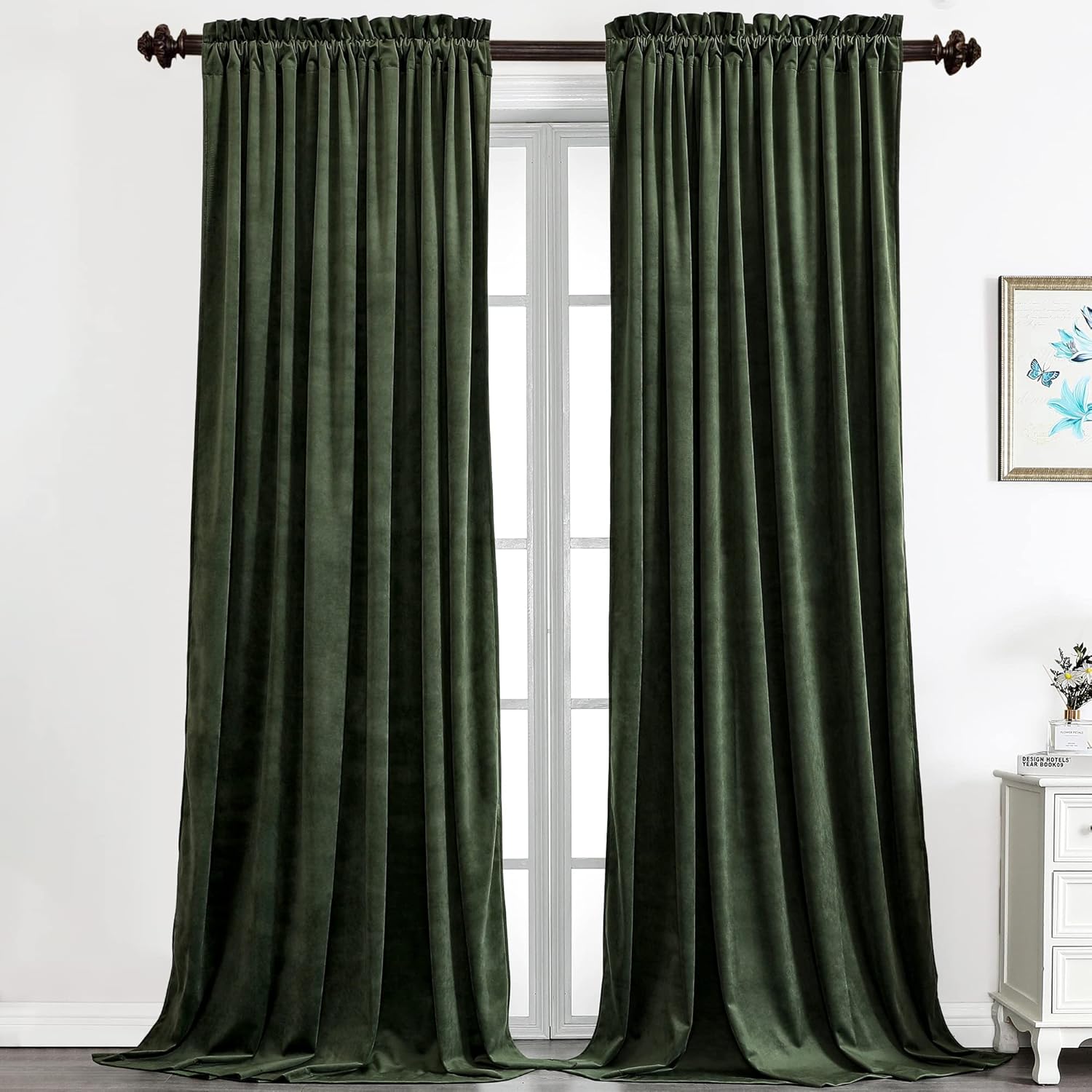 Benedeco Green Velvet Curtains for Bedroom and Living Room