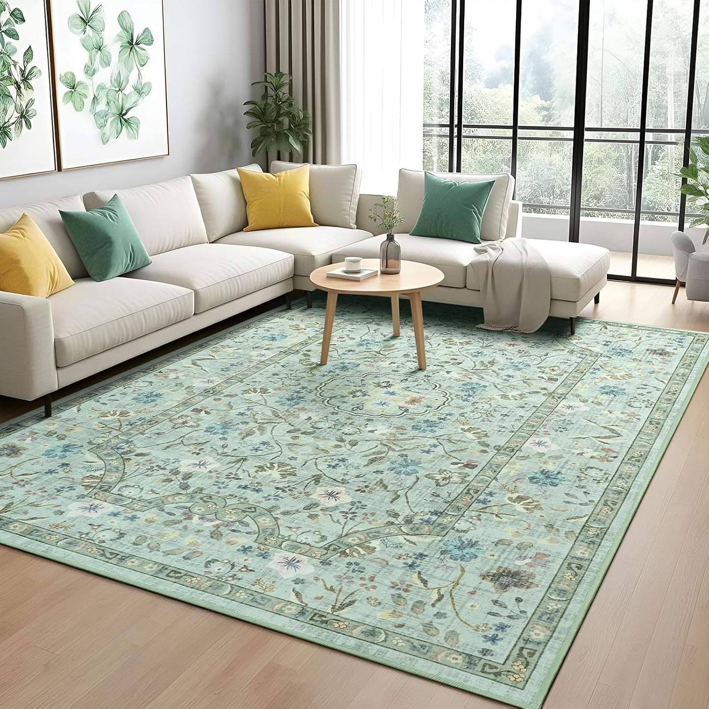 Vasofe 5x7 Rug for Living Room, Vintage Floral Indoor Carpet