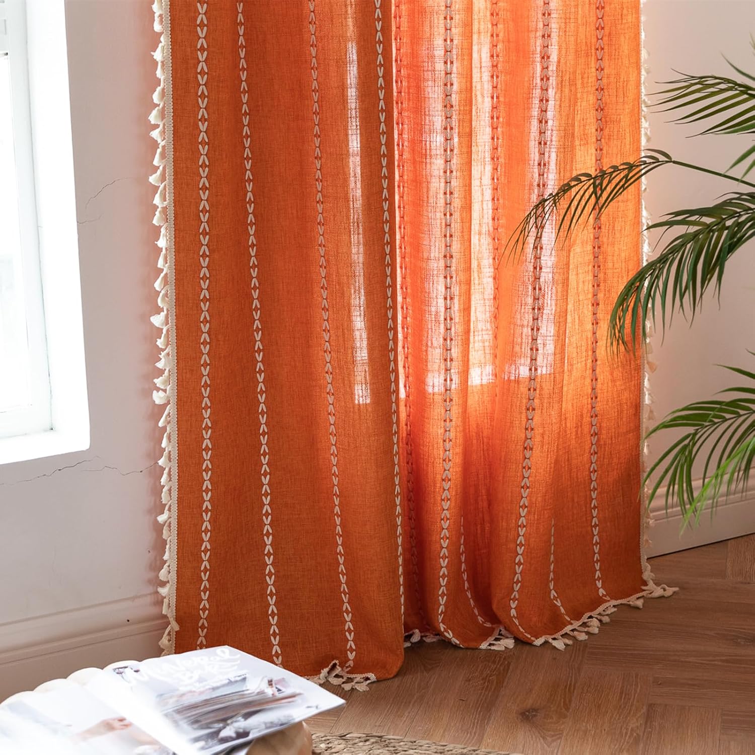 Boho Tassel 84 Orange Curtain: Fall Farmhouse Chic