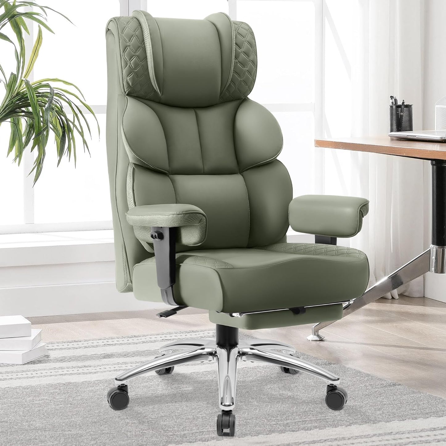 Big and Tall Leather Gaming Chair with Footrest for Comfort