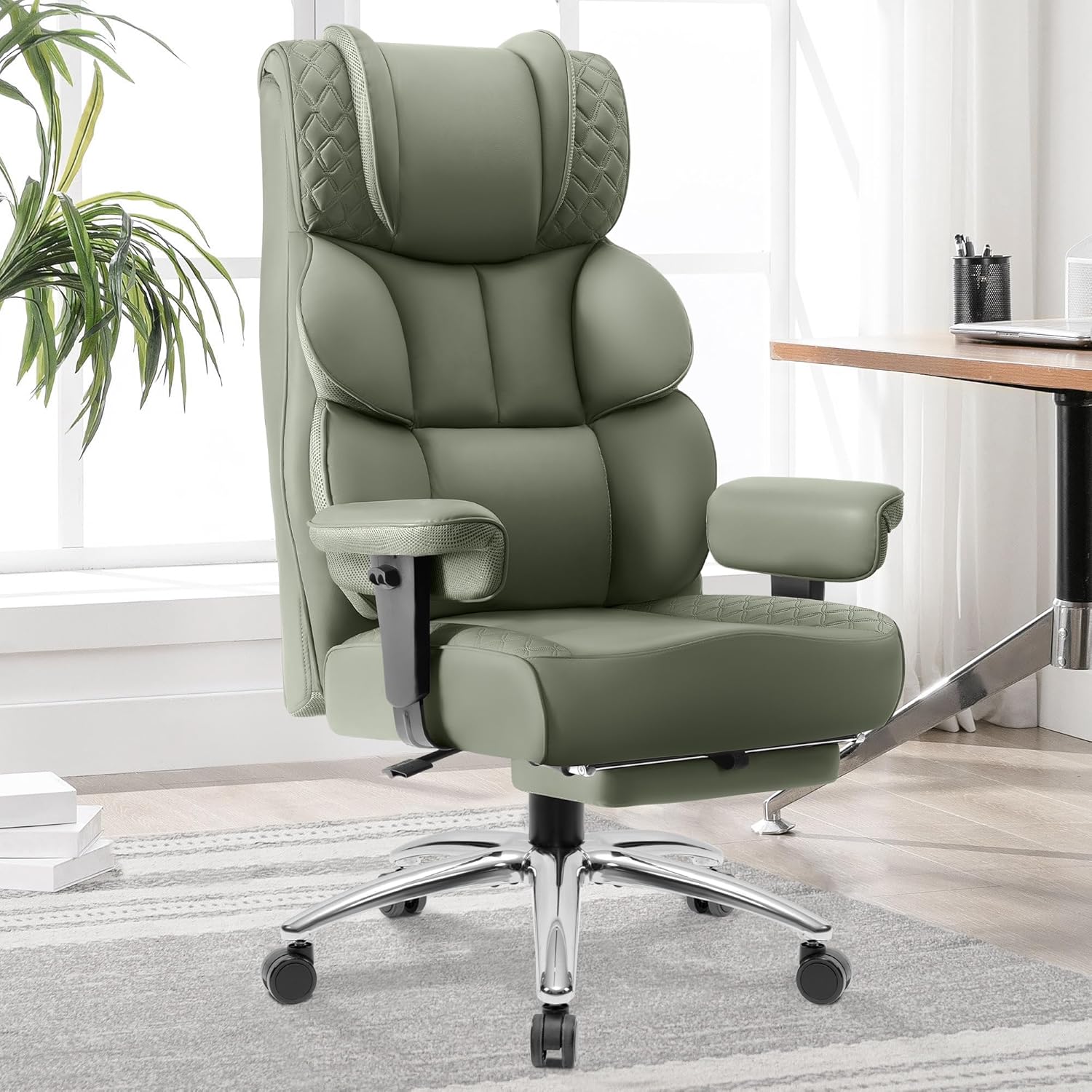Big and Tall Leather Gaming Chair with Footrest for Comfort