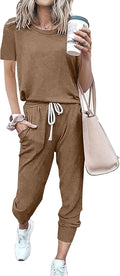 Women Summer Two Piece Striped Tracksuit Set - Soft Travel Loungewear