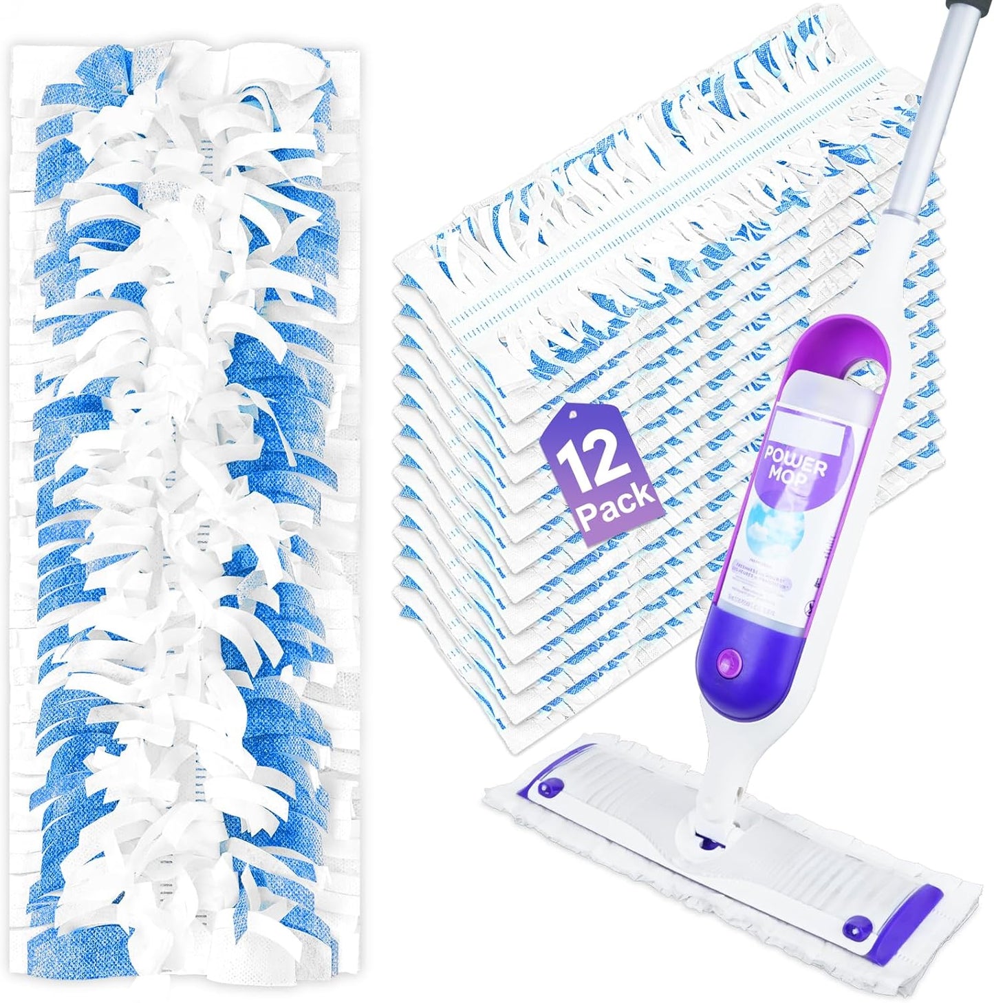 12 Pack Power Mop Pads - Swiffer-Compatible Wood Cleaning
