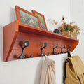 Wall Shelf with Hooks 35-in Cherry Coat Rack with Shelf Organizer